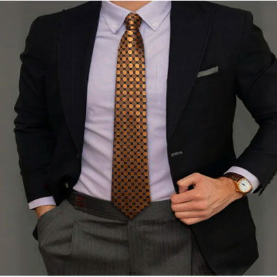 Plaid Tie Silk Gold Tie Pocket Square Cufflinks Set for Me