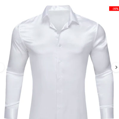 White Satin Solid Silk Men's Long Sleeve Shirt
