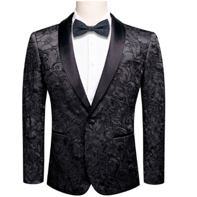 Classic Black Embroidered Floral Men's Suit for Party
