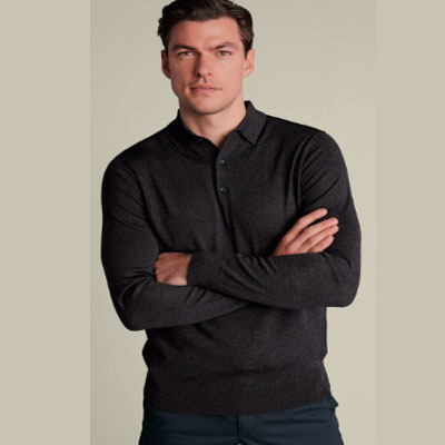 Pure Merino Knitted Polo - Charcoal Grey